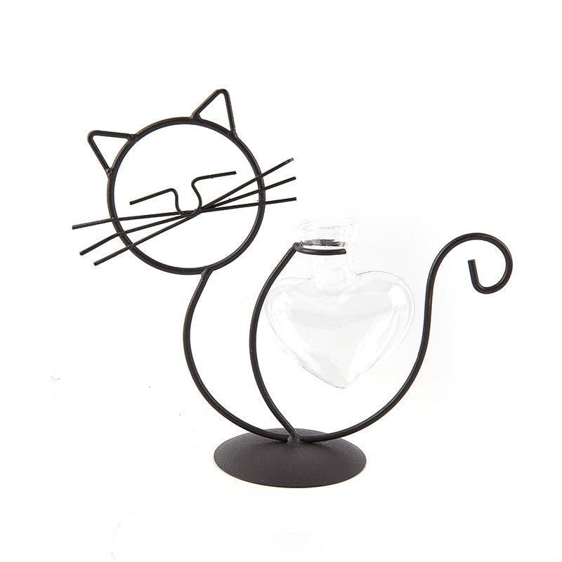 Cute Cat Iron Table Flowers Vases-Catonomy-Lying Cat - Black-Catonomy