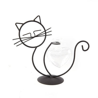 Cute Cat Iron Table Flowers Vases-Catonomy-Lying Cat - Black-Catonomy