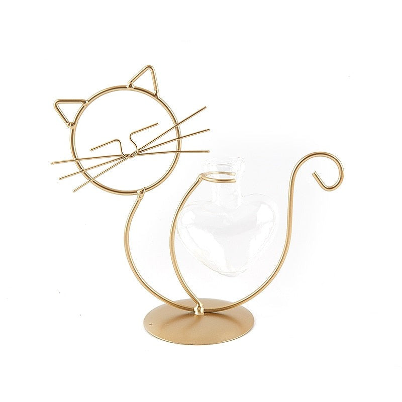 Cute Cat Iron Table Flowers Vases-Catonomy-Lying Cat - Gold-Catonomy