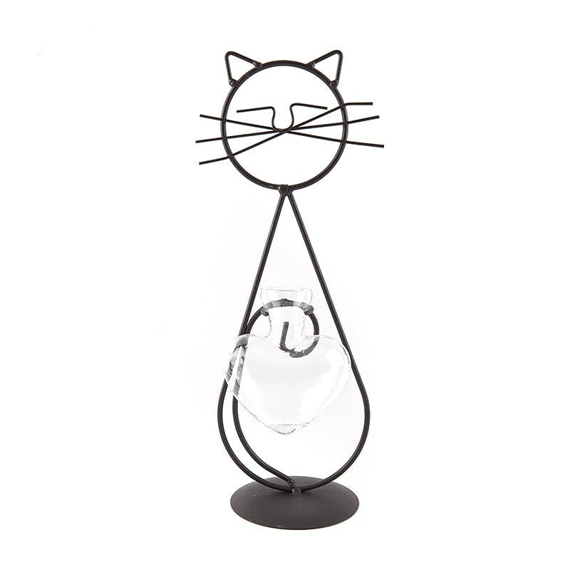Cute Cat Iron Table Flowers Vases-Catonomy-Standing Cat - Black-Catonomy