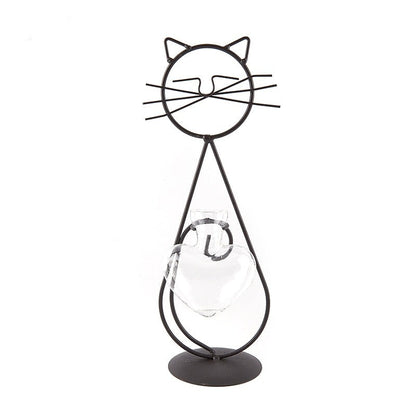 Cute Cat Iron Table Flowers Vases-Catonomy-Standing Cat - Black-Catonomy