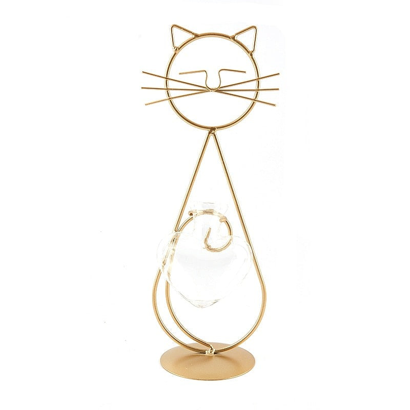 Cute Cat Iron Table Flowers Vases-Catonomy-Standing Cat - Gold-Catonomy