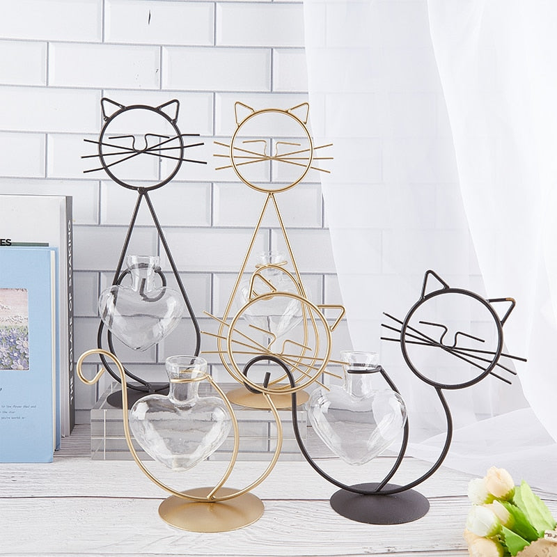 Cute Cat Iron Table Flowers Vases-Catonomy-Catonomy