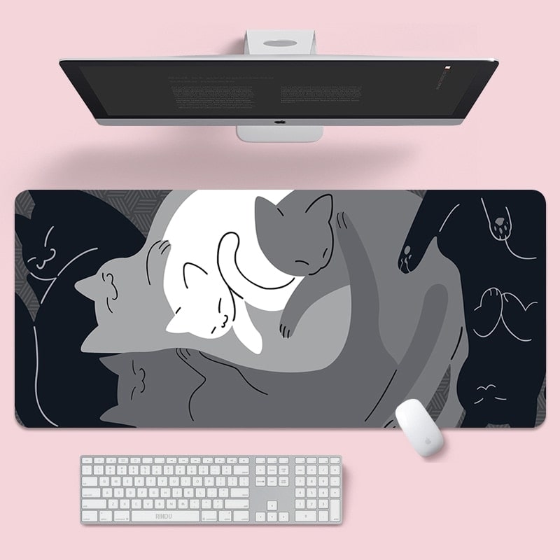 Cute Cat Keyboard & Mouse Pad-Catonomy-Cat Family - Black-S - 700x300-Catonomy