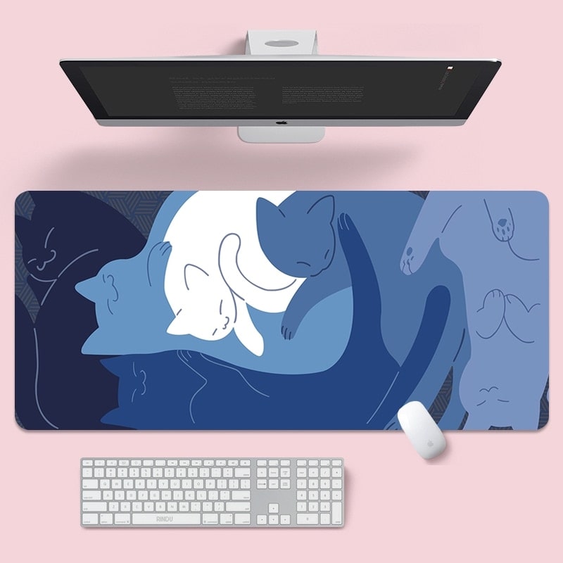 Cute Cat Keyboard & Mouse Pad-Catonomy-Cat Family - Blue-S - 700x300-Catonomy