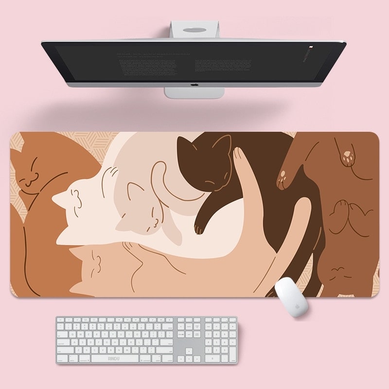 Cute Cat Keyboard & Mouse Pad-Catonomy-Cat Family - Brown-S - 700x300-Catonomy