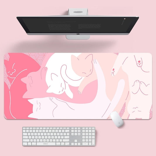Cute Cat Keyboard & Mouse Pad-Catonomy-Cat Family - Pink-S - 700x300-Catonomy