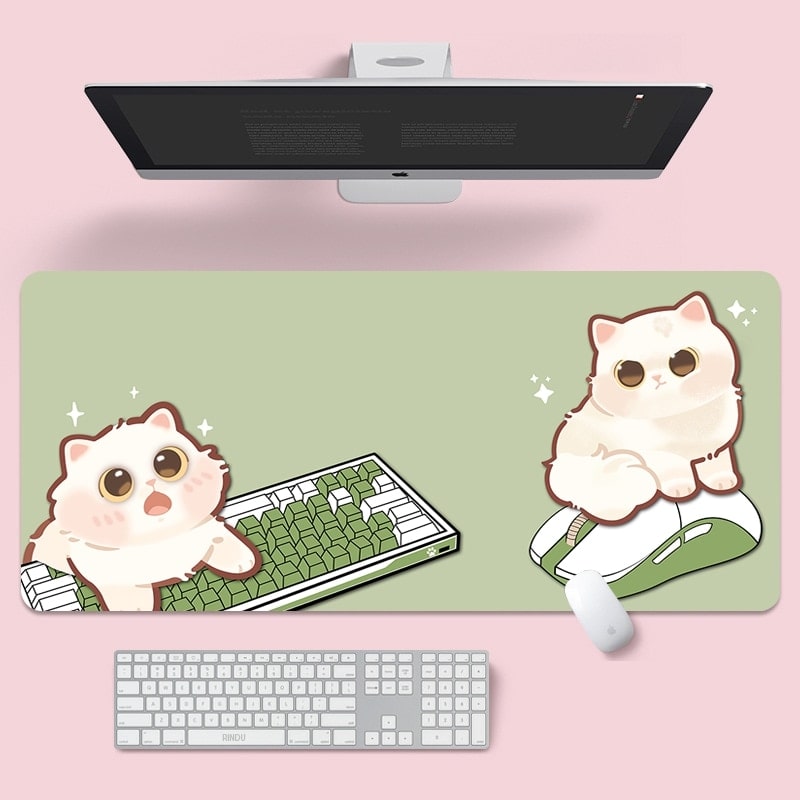 Cute Cat Keyboard & Mouse Pad-Catonomy-Playing Kittens - Green-S - 700x300-Catonomy