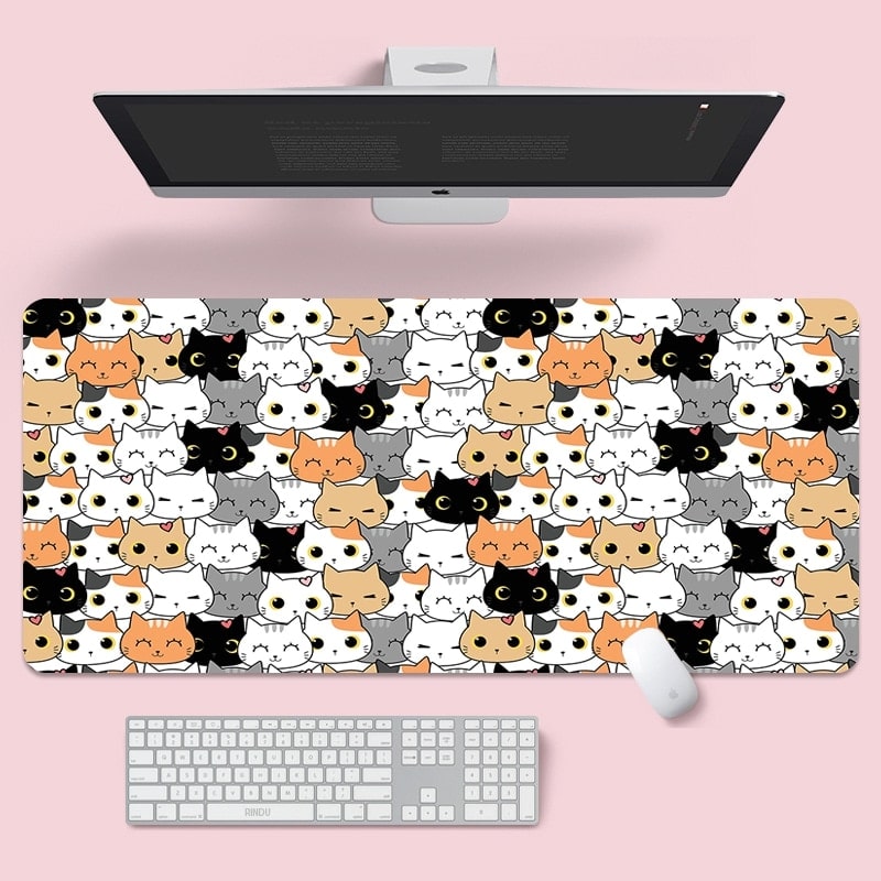 Cute Cat Keyboard & Mouse Pad-Catonomy-Purr Gathering 3-S - 700x300-Catonomy