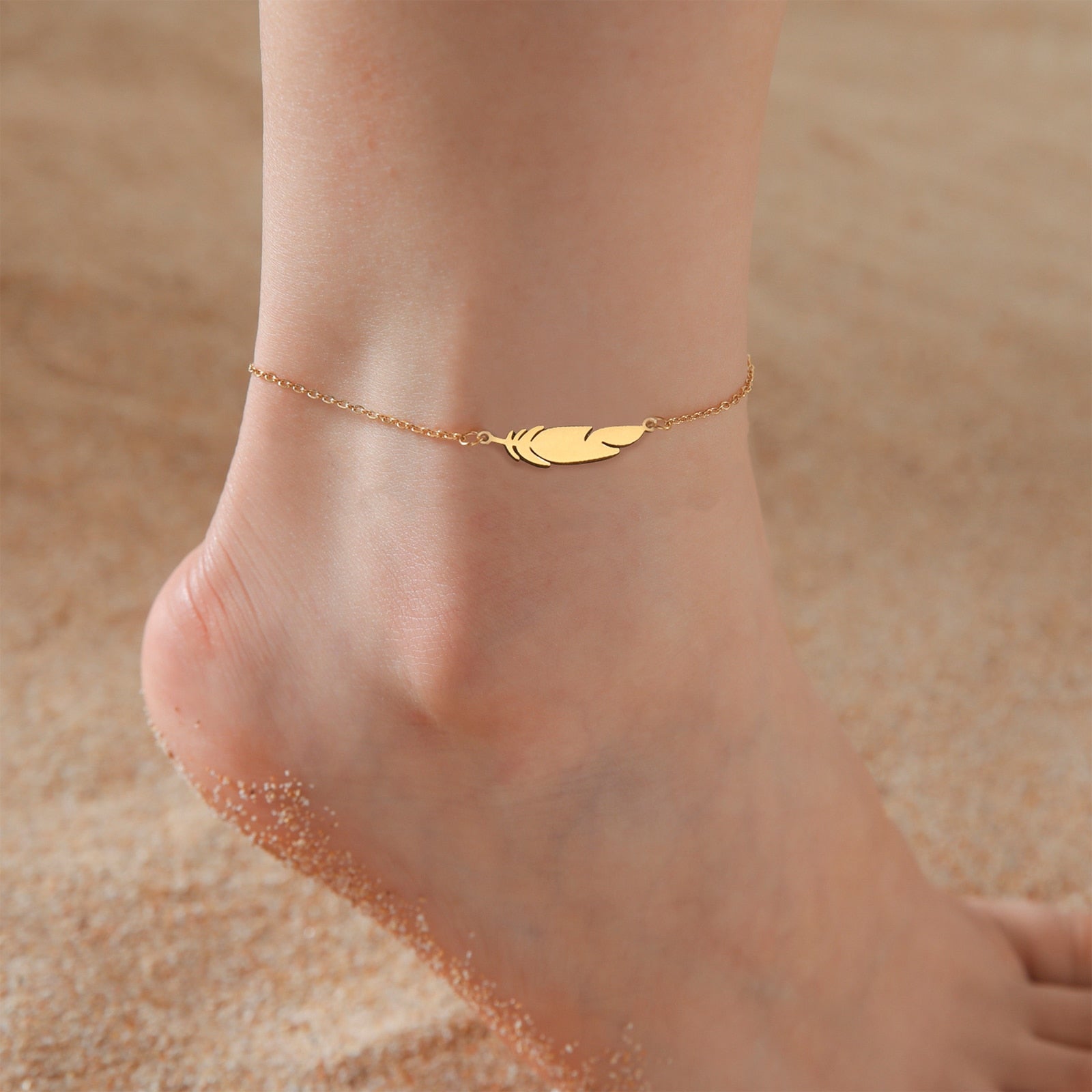 Cute Cat Sparkling Anklet-Catonomy-Feather - Golden-Catonomy