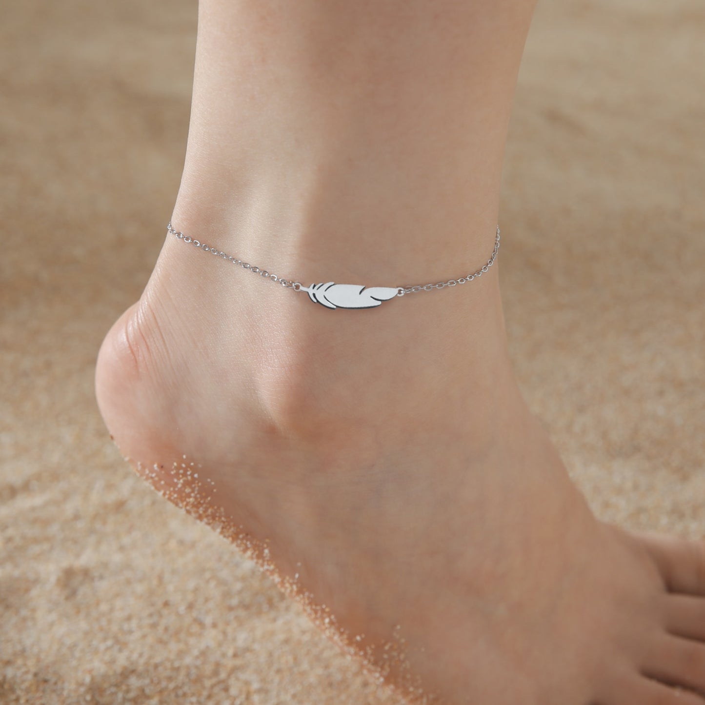 Cute Cat Sparkling Anklet-Catonomy-Feather - Silver-Catonomy
