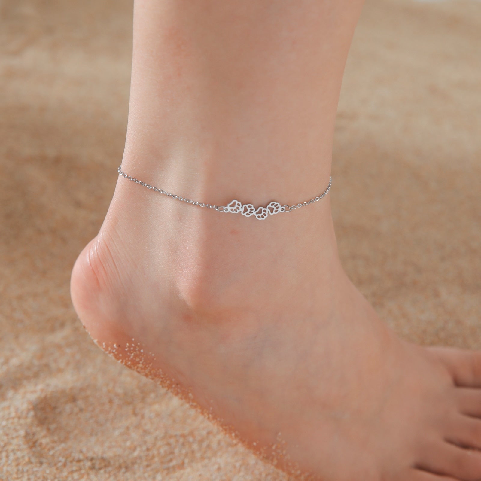 Cute Cat Sparkling Anklet-Catonomy-Paw - Silver-Catonomy