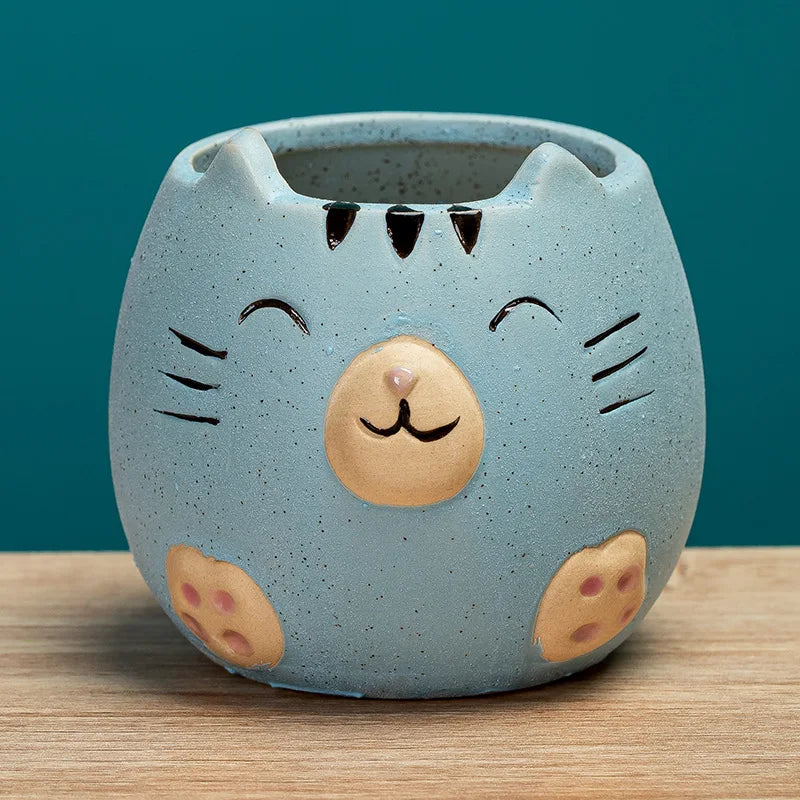 Cute Cat Succulent Ceramic Plant Pot-Catonomy-Blue-Catonomy
