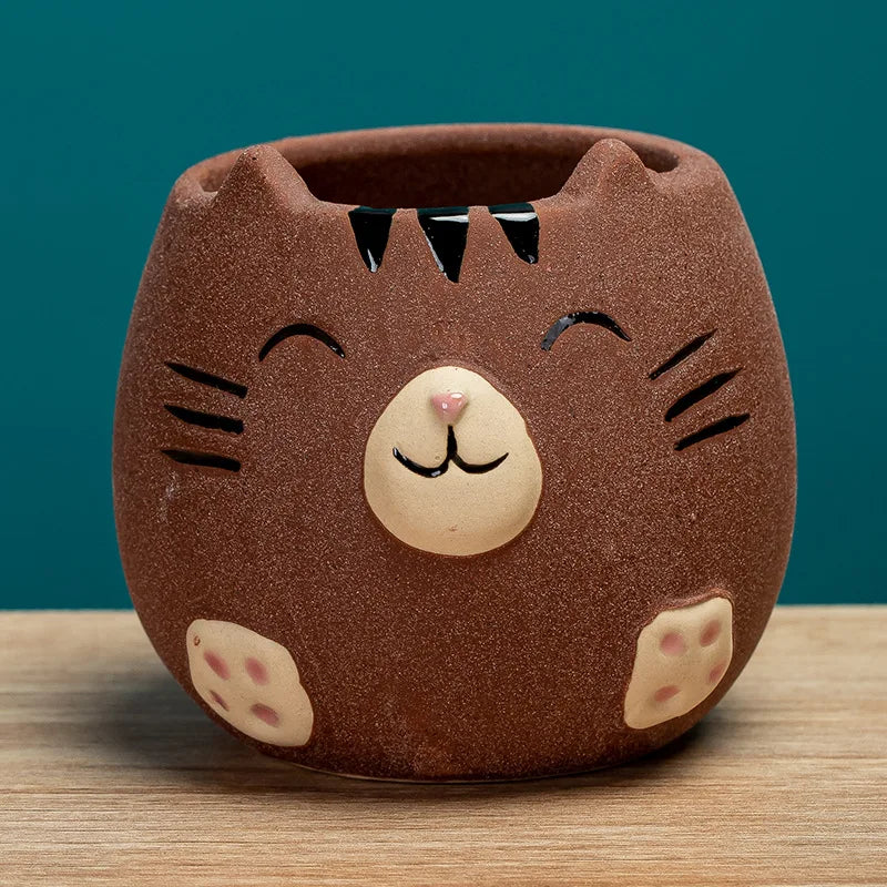 Cute Cat Succulent Ceramic Plant Pot-Catonomy-Brown-Catonomy