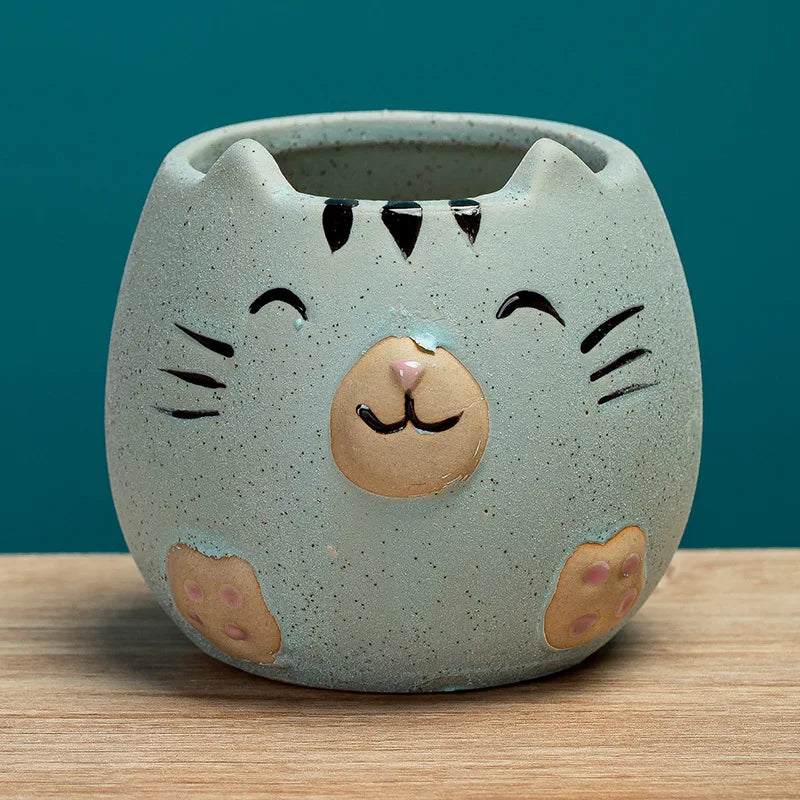 Cute Cat Succulent Ceramic Plant Pot-Catonomy-Green-Catonomy