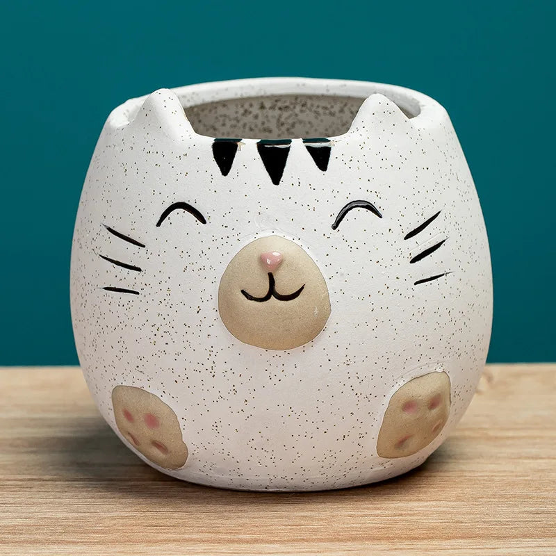 Cute Cat Succulent Ceramic Plant Pot-Catonomy-White-Catonomy