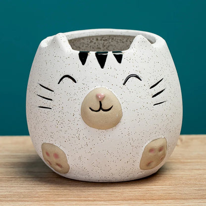 Cute Cat Succulent Ceramic Plant Pot-Catonomy-White-Catonomy