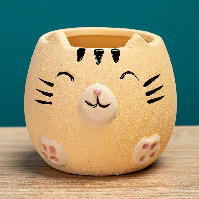 Cute Cat Succulent Ceramic Plant Pot-Catonomy-Yellow-Catonomy