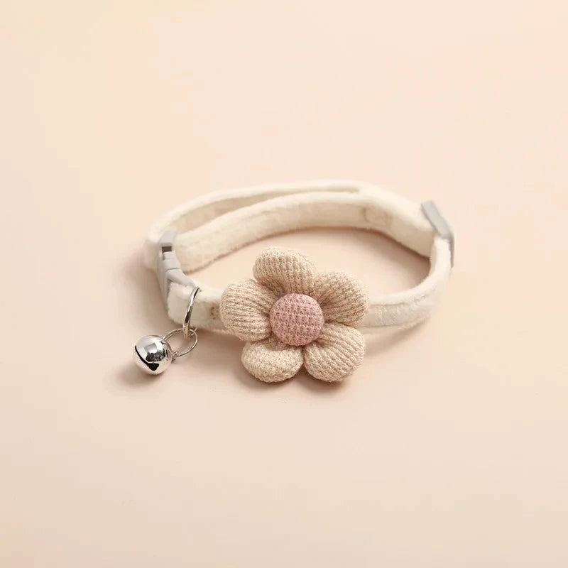 Cute Flower Adjustable Buckle Cat Collar With Bell-Catonomy-Beige-1.5x3 cm-Catonomy