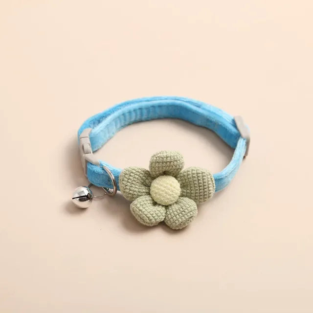 Cute Flower Adjustable Buckle Cat Collar With Bell-Catonomy-Blue-1.5x3 cm-Catonomy