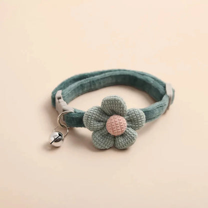 Cute Flower Adjustable Buckle Cat Collar With Bell-Catonomy-green-1.5x3 cm-Catonomy