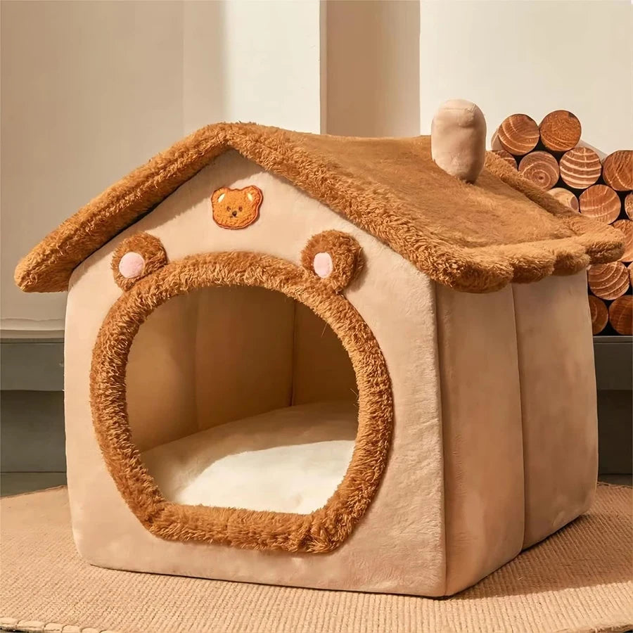 Cute Hut Shaped Foldable Cat House-Catonomy-Tea Brown-S-Catonomy