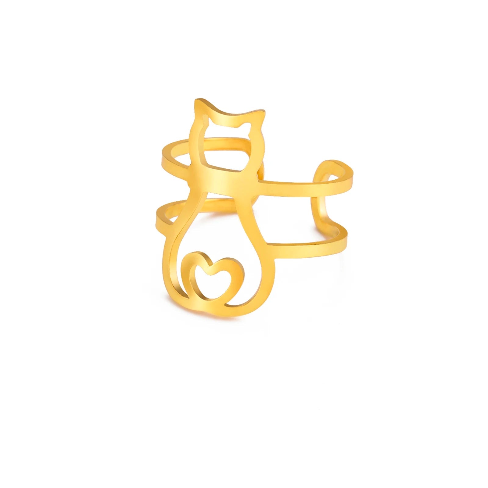 Cute Moon Cat And Heart Cat Adjustable Ring-Catonomy-Catonomy