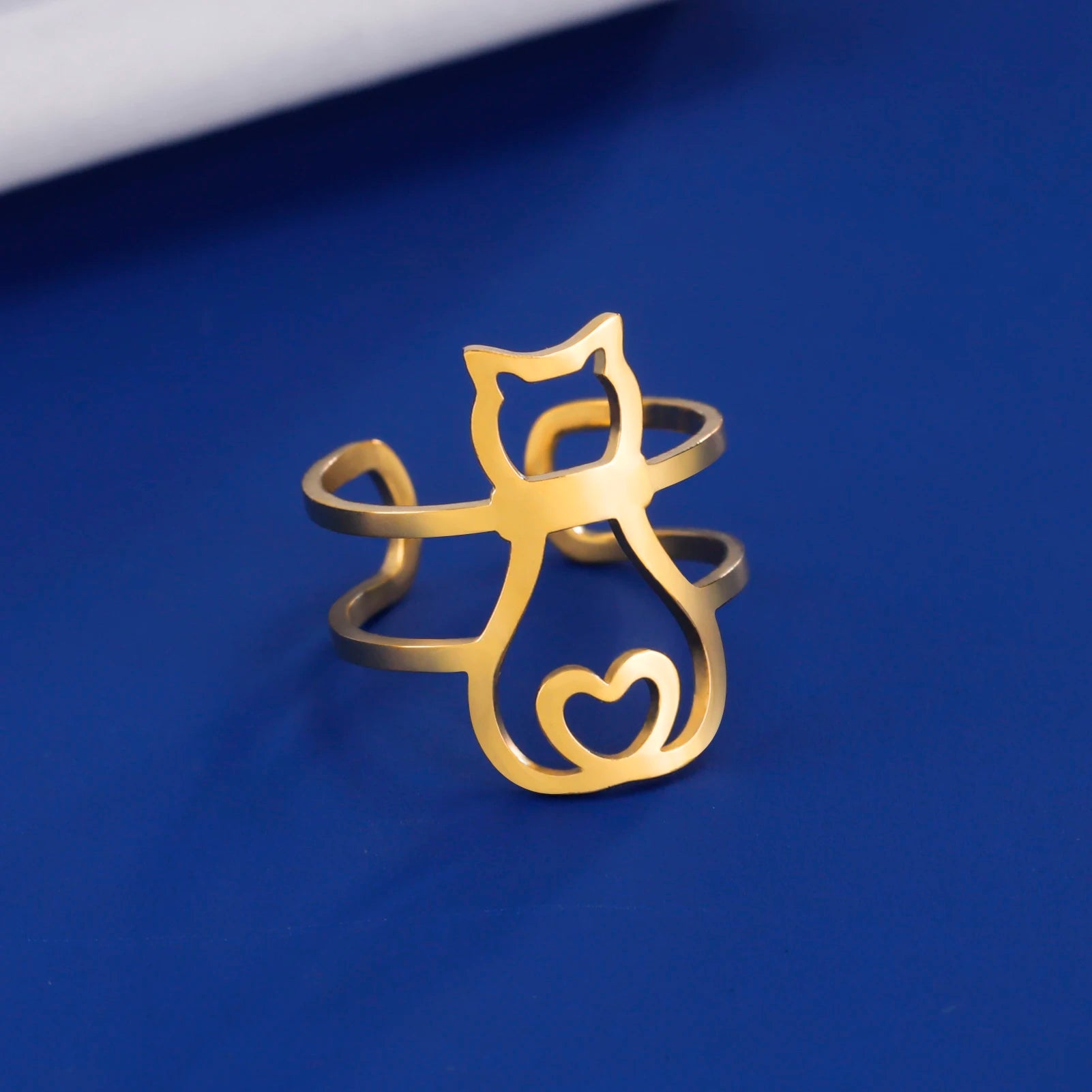 Cute Moon Cat And Heart Cat Adjustable Ring-Catonomy-Catonomy