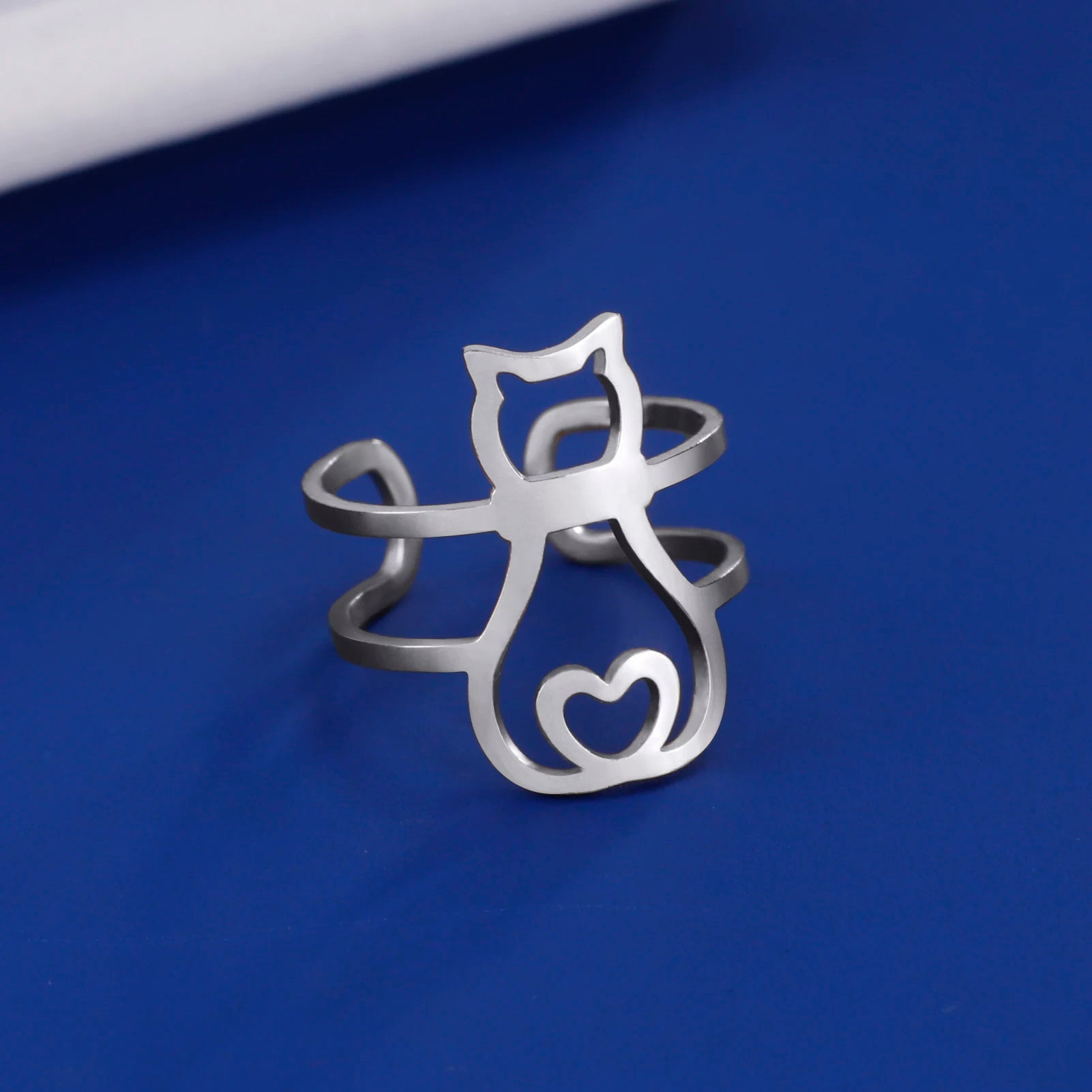 Cute Moon Cat And Heart Cat Adjustable Ring-Catonomy-Catonomy