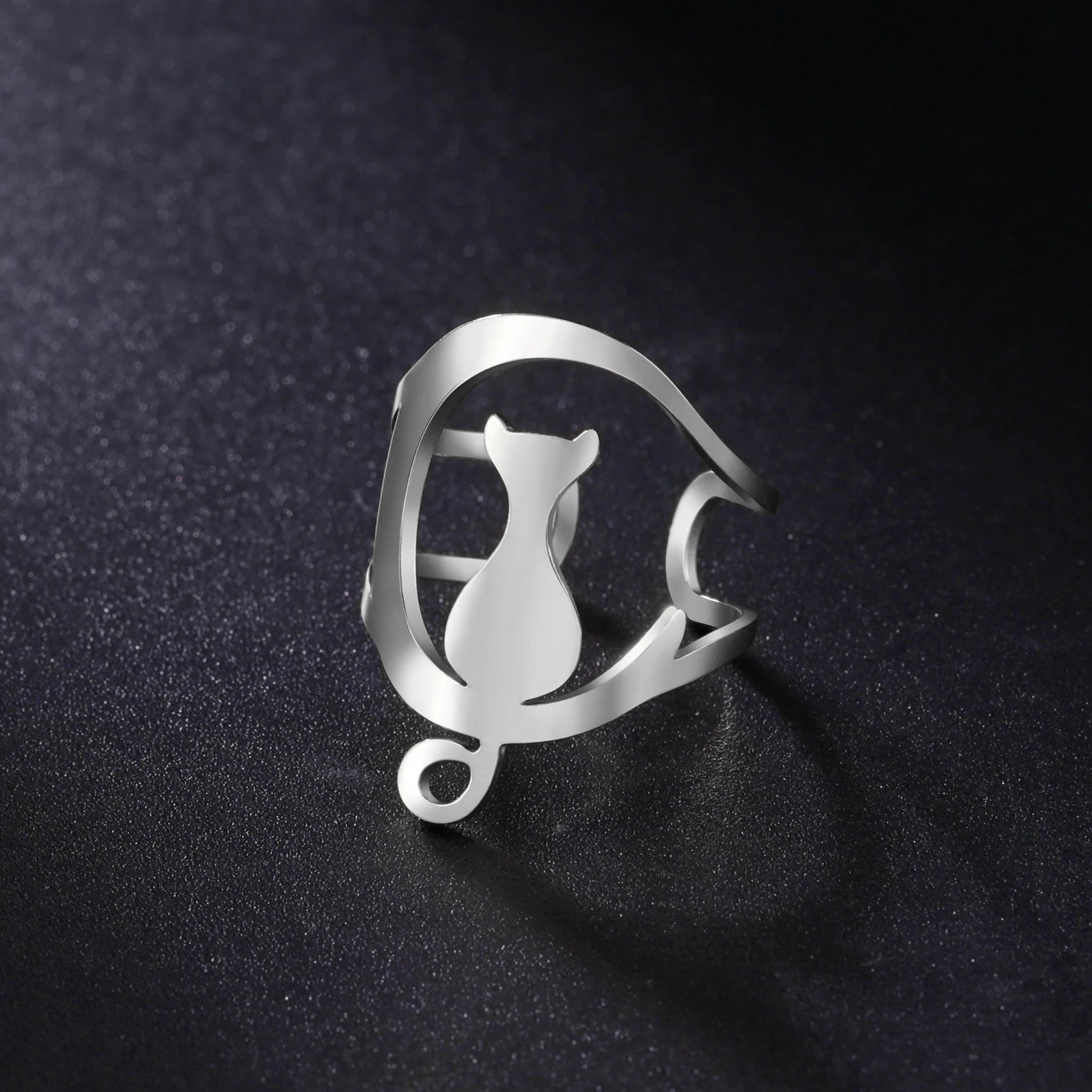 Cute Moon Cat And Heart Cat Adjustable Ring-Catonomy-Catonomy