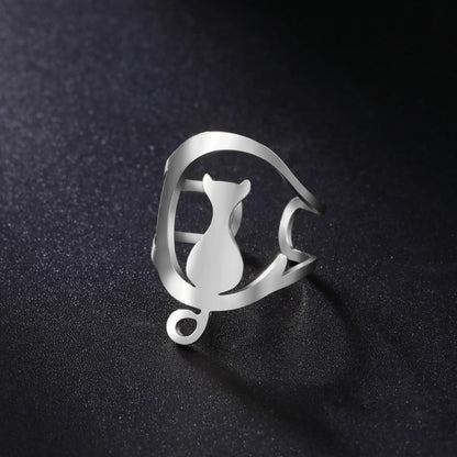 Cute Moon Cat And Heart Cat Adjustable Ring-Catonomy-Catonomy