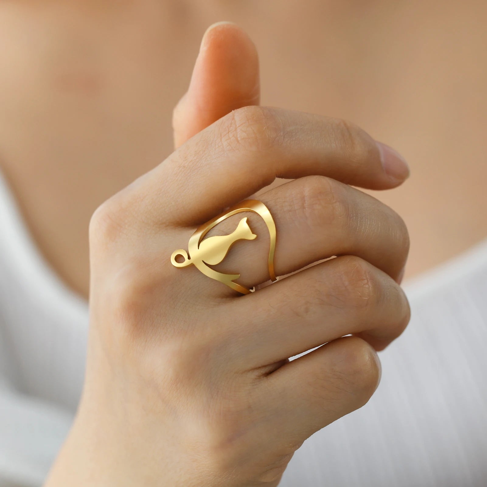 Cute Moon Cat And Heart Cat Adjustable Ring-Catonomy-Moon Style Golden-Resizable-Catonomy