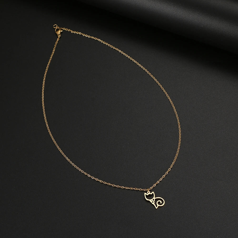 Cute Sitting Cat Stainless Steel Choker Necklace-Catonomy-Catonomy
