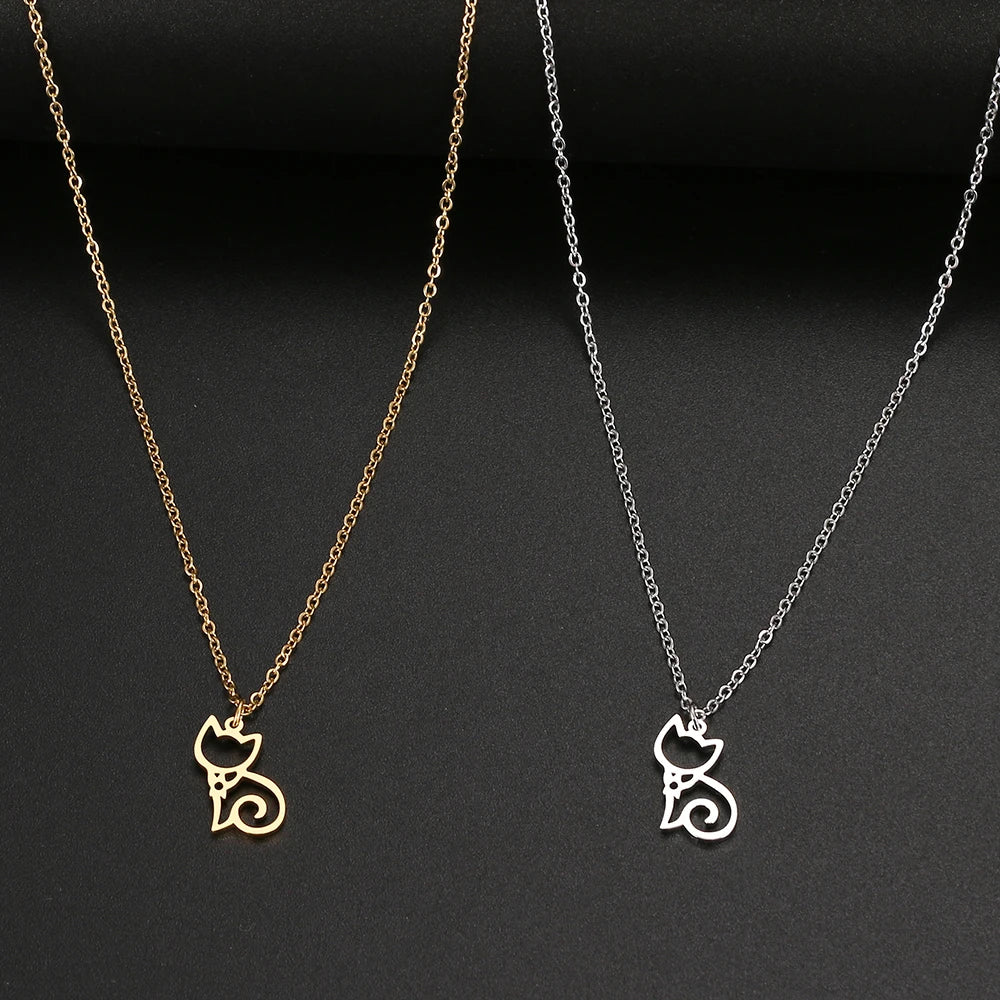 Cute Sitting Cat Stainless Steel Choker Necklace-Catonomy-Catonomy