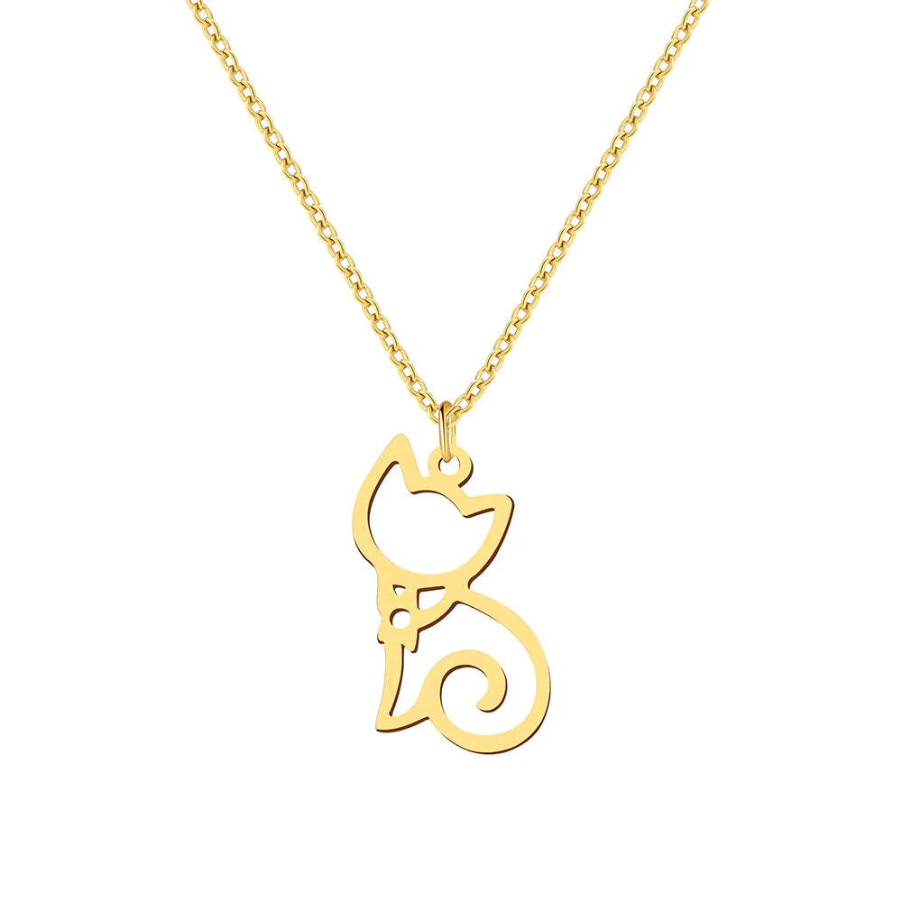 Cute Sitting Cat Stainless Steel Choker Necklace-Catonomy-Catonomy
