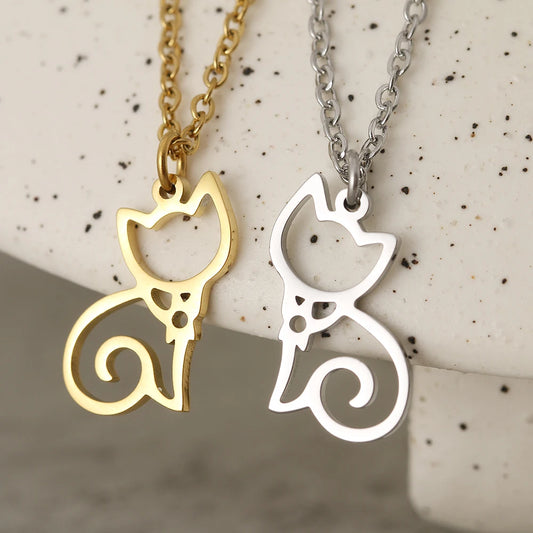 Cute Sitting Cat Stainless Steel Choker Necklace-Catonomy-Catonomy