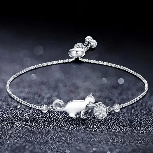 Fashion Cubic Zirconia Crystal Cat & Ball bracelet-Catonomy-Platinum-Catonomy