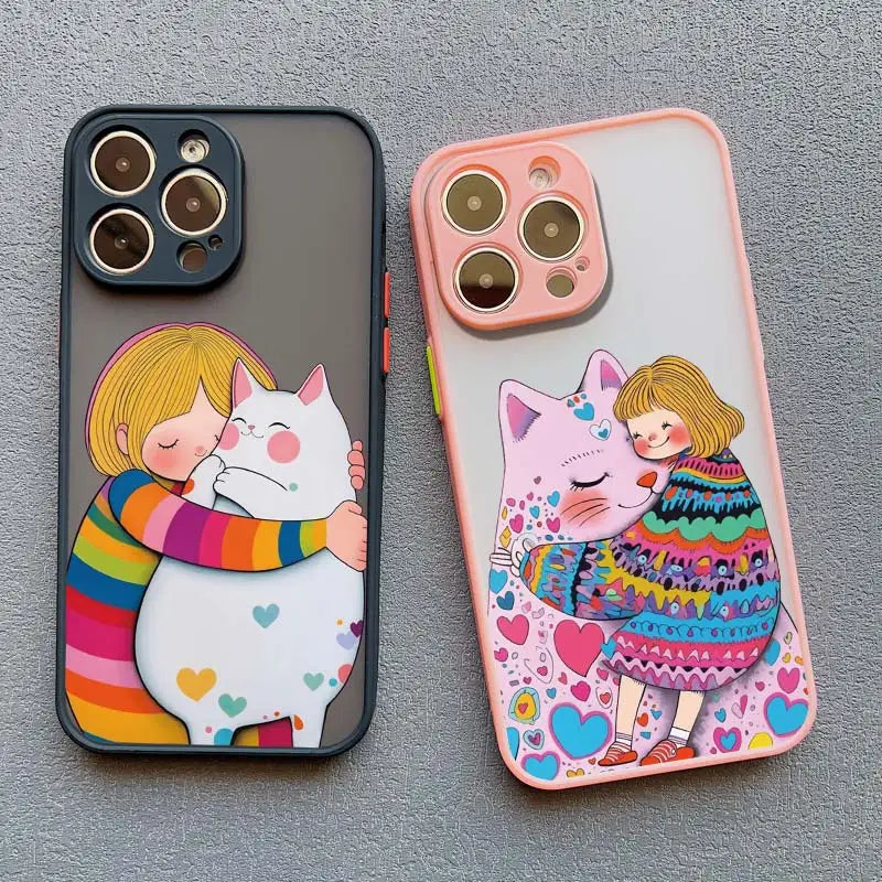 Girl Hugging Cat iPhone Case-Catonomy-Catonomy