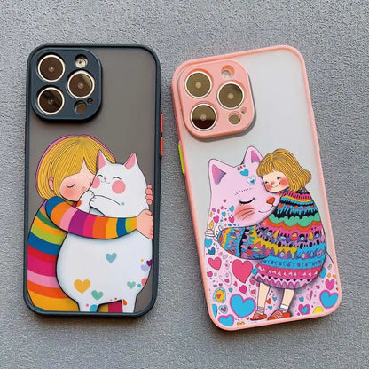 Girl Hugging Cat iPhone Case-Catonomy-Catonomy