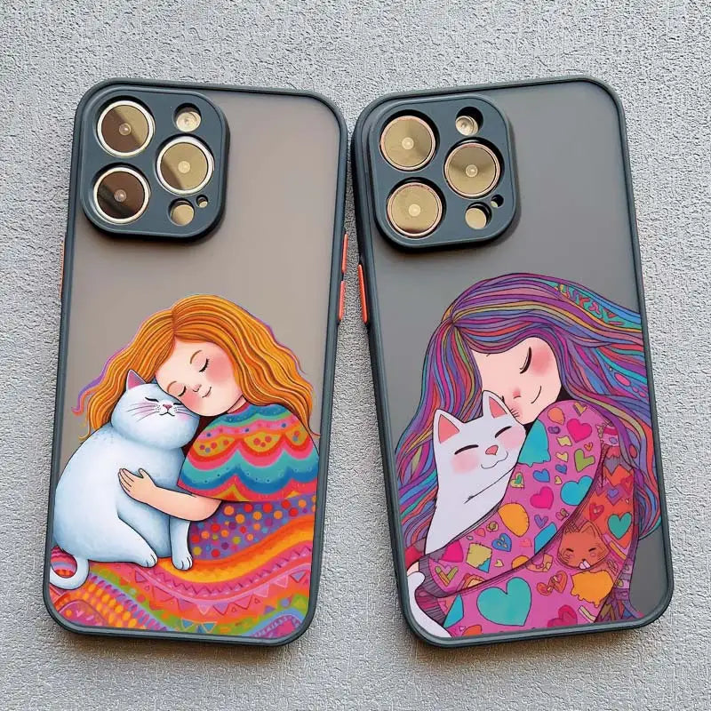 Girl Hugging Cat iPhone Case-Catonomy-Catonomy