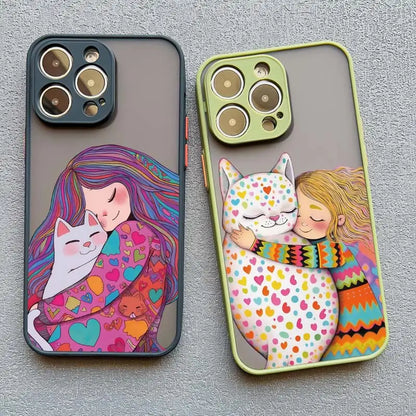 Girl Hugging Cat iPhone Case-Catonomy-Catonomy