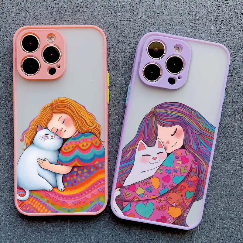 Girl Hugging Cat iPhone Case-Catonomy-Catonomy