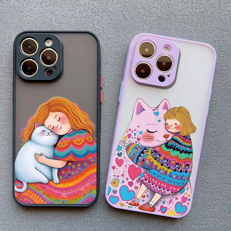 Girl Hugging Cat iPhone Case-Catonomy-Catonomy