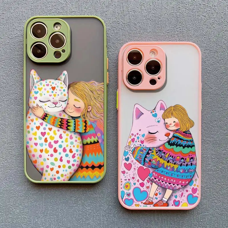 Girl Hugging Cat iPhone Case-Catonomy-Catonomy