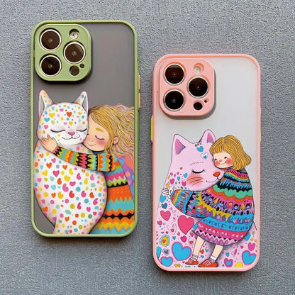 Girl Hugging Cat iPhone Case-Catonomy-Catonomy