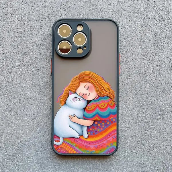 Girl Hugging Cat iPhone Case-Catonomy-For iPhone 16 Pro Max-Black 1-Catonomy