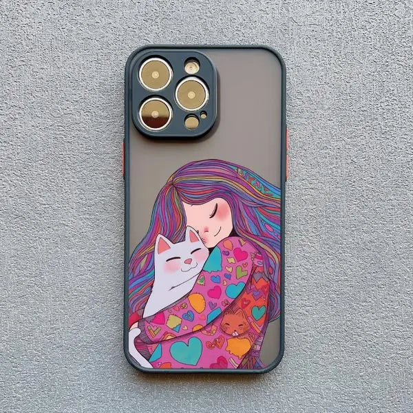 Girl Hugging Cat iPhone Case-Catonomy-For iPhone 16 Pro Max-Black 2-Catonomy