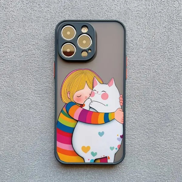 Girl Hugging Cat iPhone Case-Catonomy-For iPhone 16 Pro Max-Black 3-Catonomy