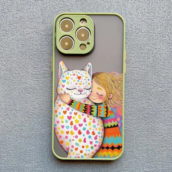 Girl Hugging Cat iPhone Case-Catonomy-For iPhone 16 Pro Max-Matcha-Catonomy