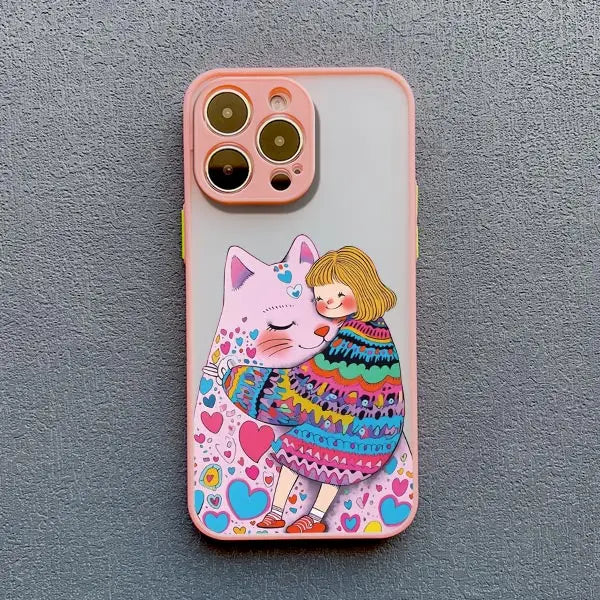 Girl Hugging Cat iPhone Case-Catonomy-For iPhone 16 Pro Max-Pink 1-Catonomy